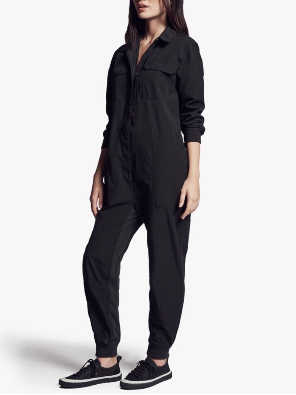 James Perse Black Cotton Utility Jumpsuit Long Sleeve Jogger size 3 / Large